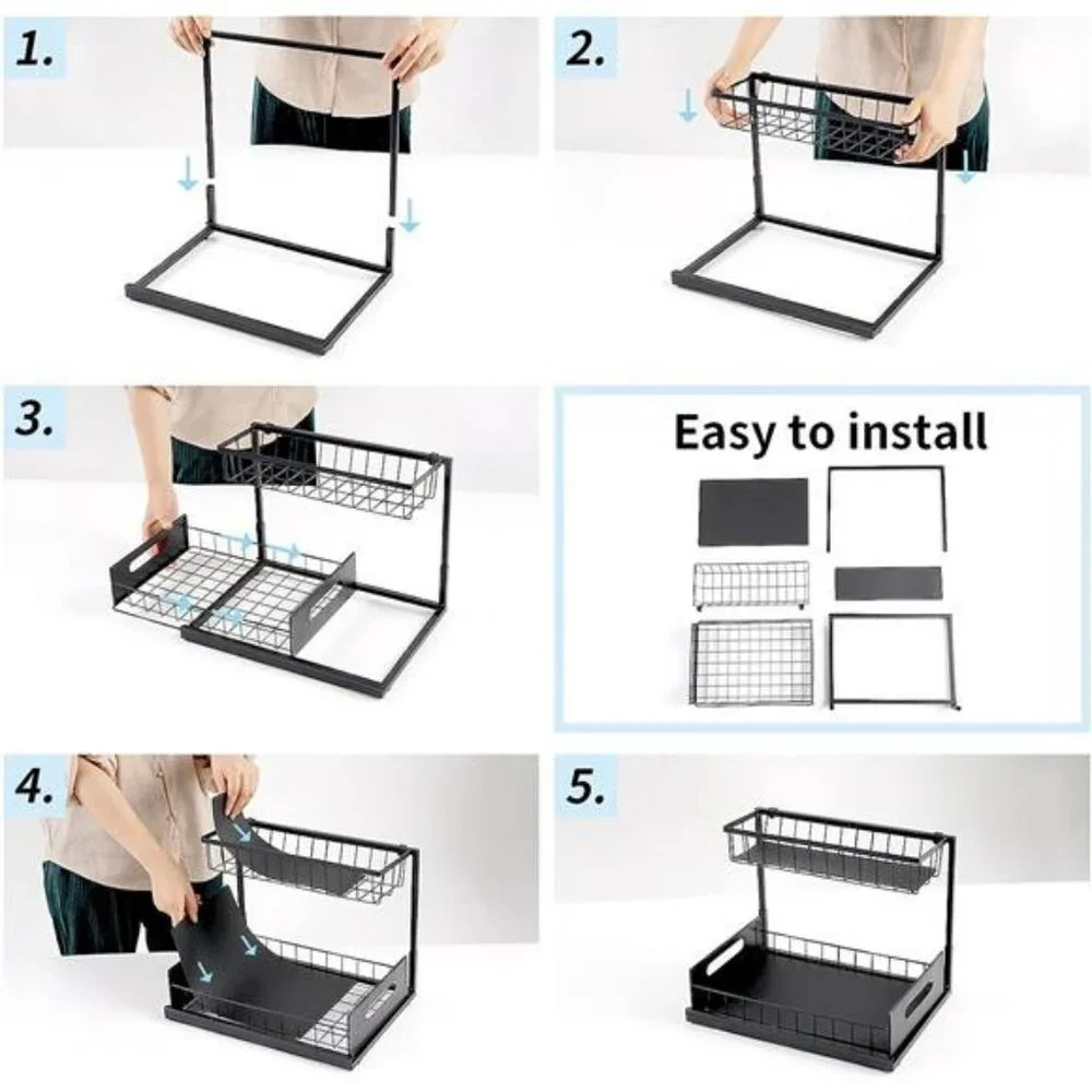Under Sink Organizers and Storage with Sliding Storage Drawer, 2-Tier  Black